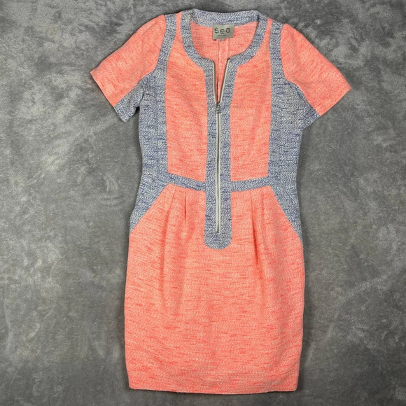 Sea New York Dress Womens 6 Sheath Color Block Zip Front Short Sleeve Mini - Picture 2 of 8